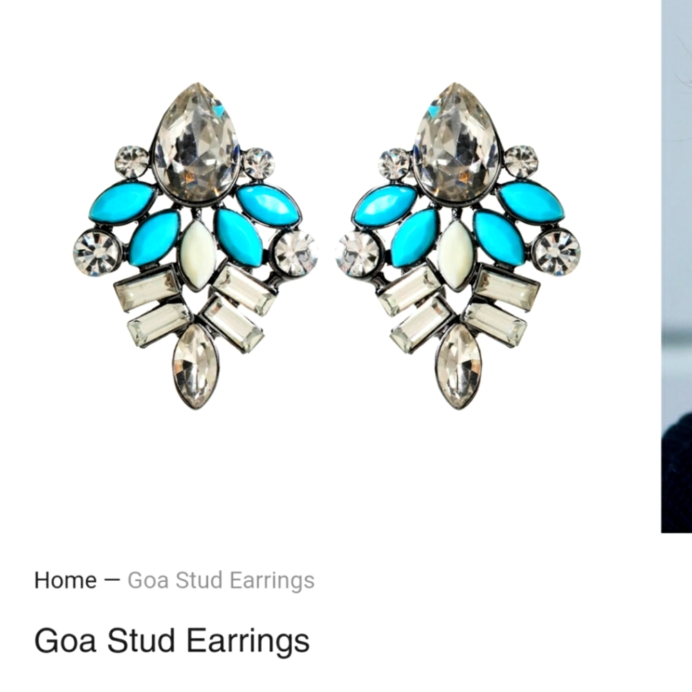 SOLD Amrita Singh Goa Stud Earrings in Turquoise & White w/Austrian Crystals